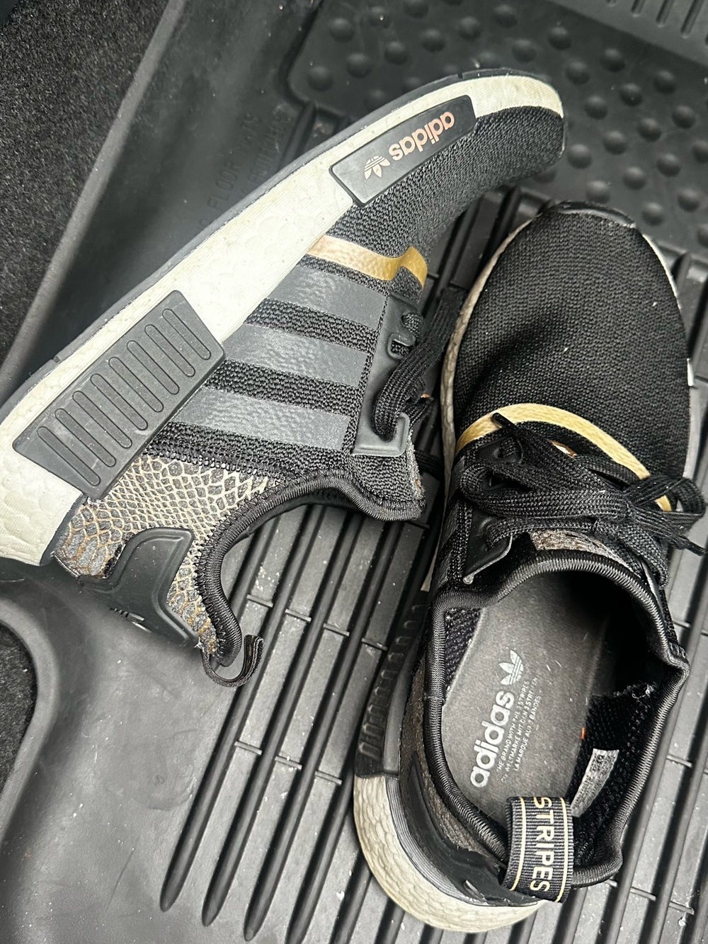 adidas Black Sneakers with Gold Accents NMD 7.5 gold snakeskin